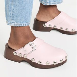 Ganni Studded Retro Clogs in Pale Lilac, size 39